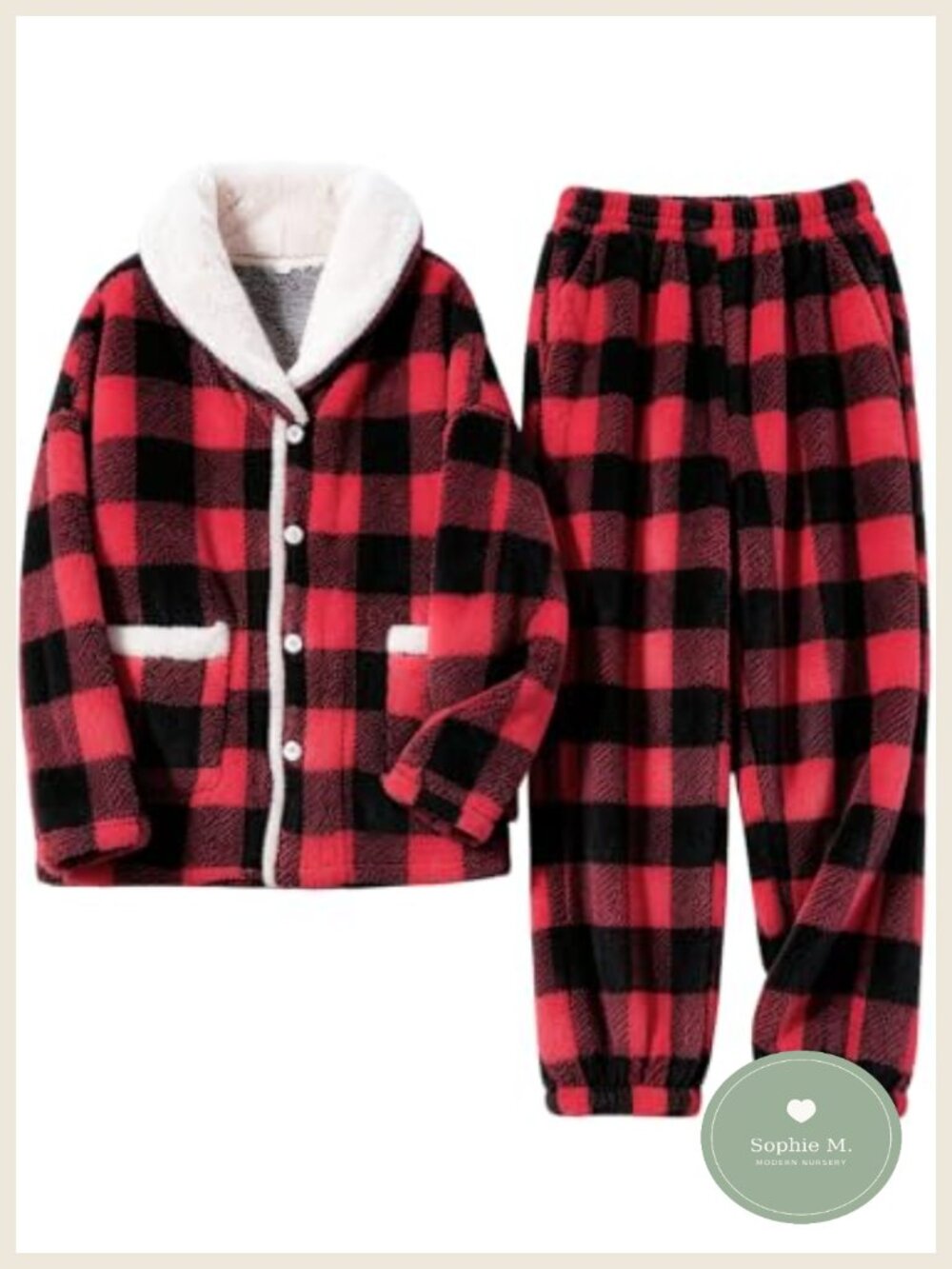 Men's Fluffy Fleece Plaid 2 Piece Pajama Set Winter Warm Pullover Pants